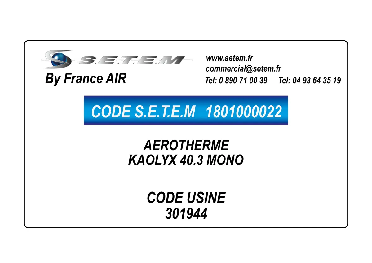 1801000022-AEROTHERME FRANCEAIR KAOLYX 40.3 MONO *301944*