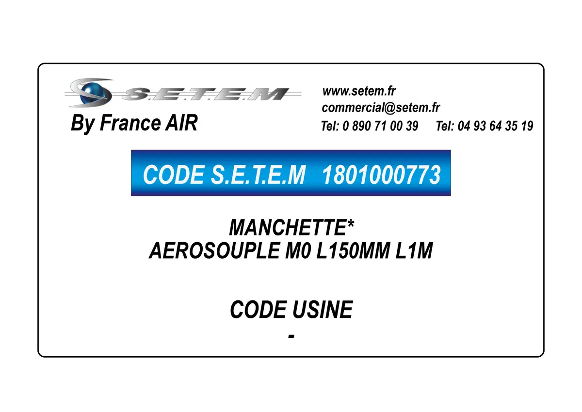 1801000773-MANCHETTE AEROSOUPLE FRANCEAIR M0 L150MM L1M