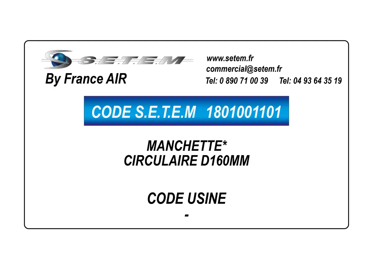 1801001101-MANCHETTE FRANCEAIR CIRCULAIRE D160MM
