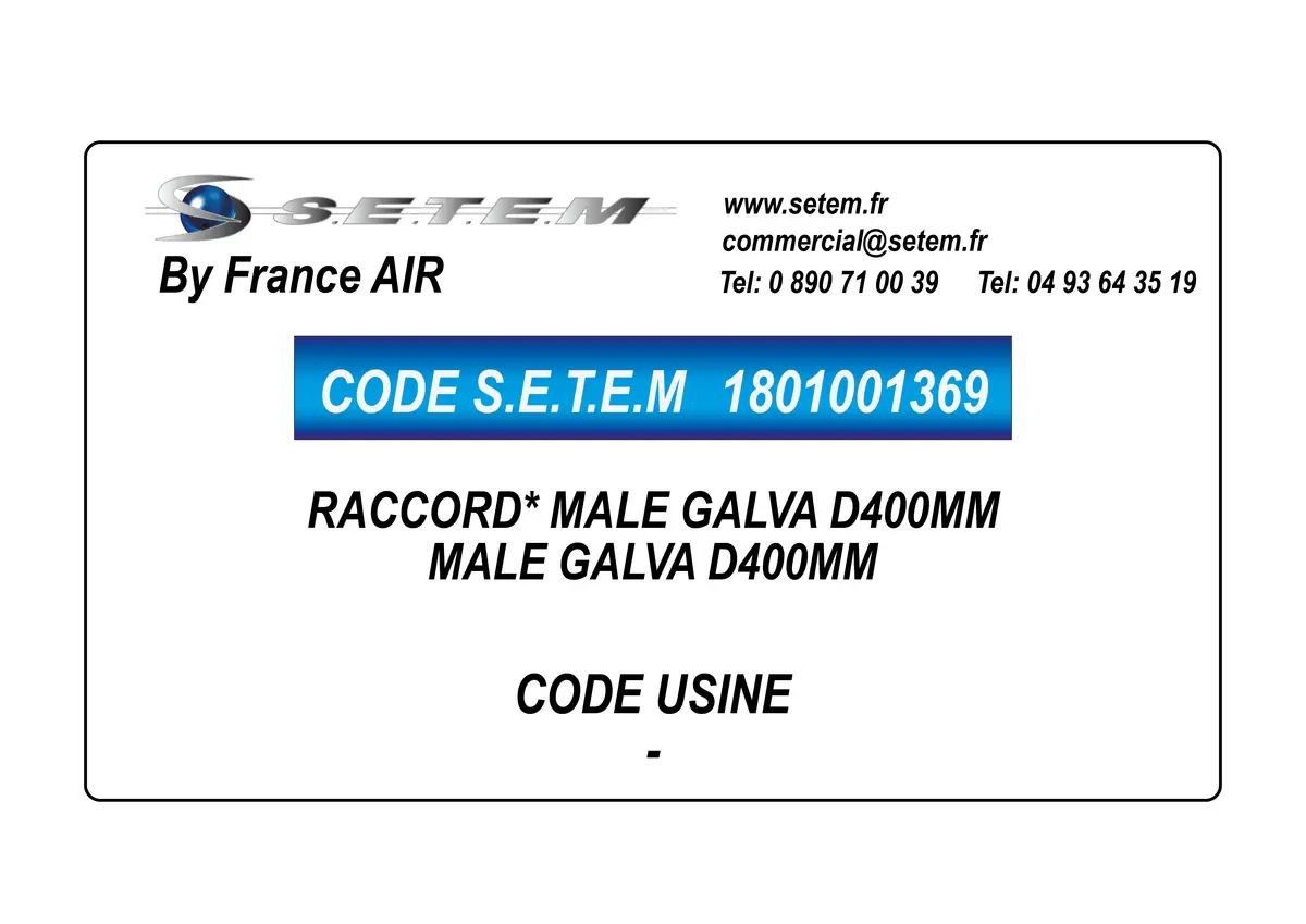 1801001369-RACCORD MALE GALVA D400MM FRANCEAIR