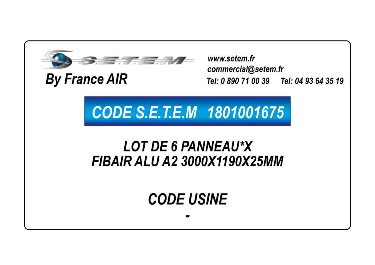 1801001675-LOT DE 6 PANNEAUX FIBAIR ALU A2 3000X1190X25MM FRANCEAIR