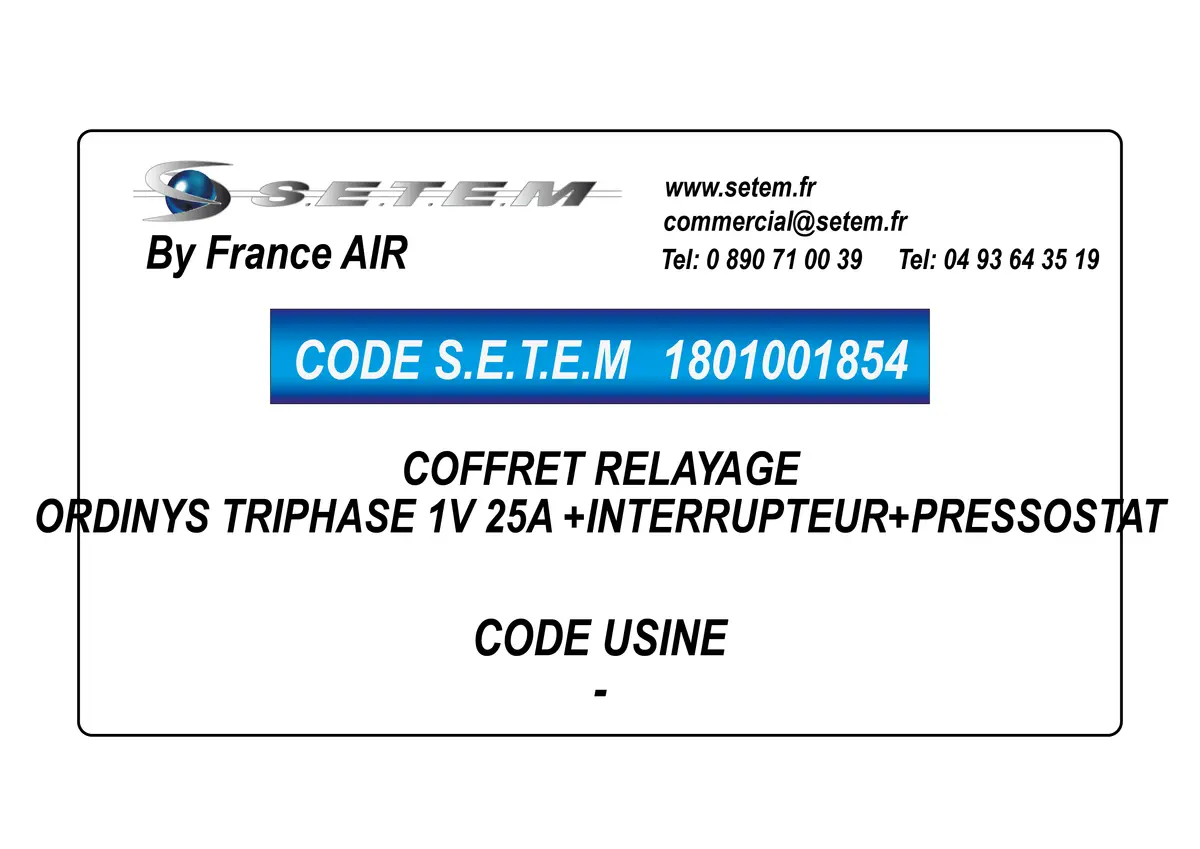 1801001854-COFFRET RELAYAGE ORDINYS TRIPHASE 1V 25A +INTERRUPTEUR+PRESSOSTAT FRANCEAIR