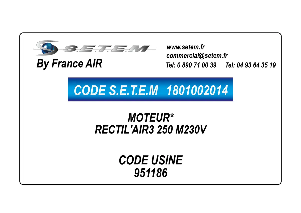 1801002014-MOTEUR FRANCEAIR RECTIL'AIR3 250 M230V *951186*