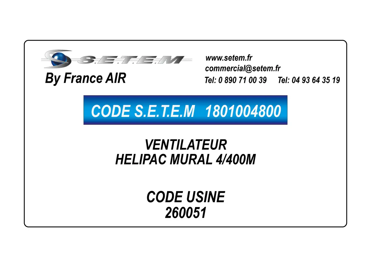 1801004800-VENTILATEUR FRANCEAIR HELIPAC MURAL 4/400M *260051*