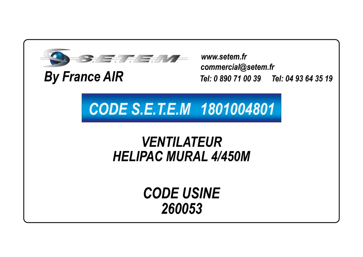 1801004801-VENTILATEUR FRANCEAIR HELIPAC MURAL 4/450M *260053*