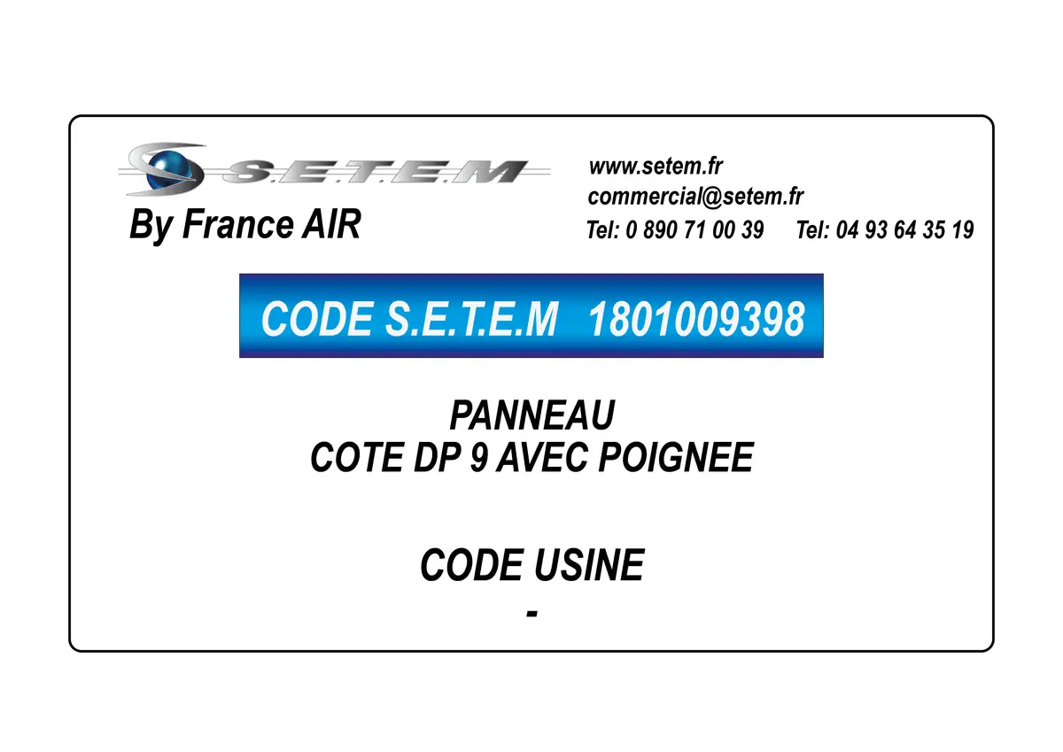 1801009398-PANNEAU COTE DP 9 AVEC POIGNEE FRANCEAIR