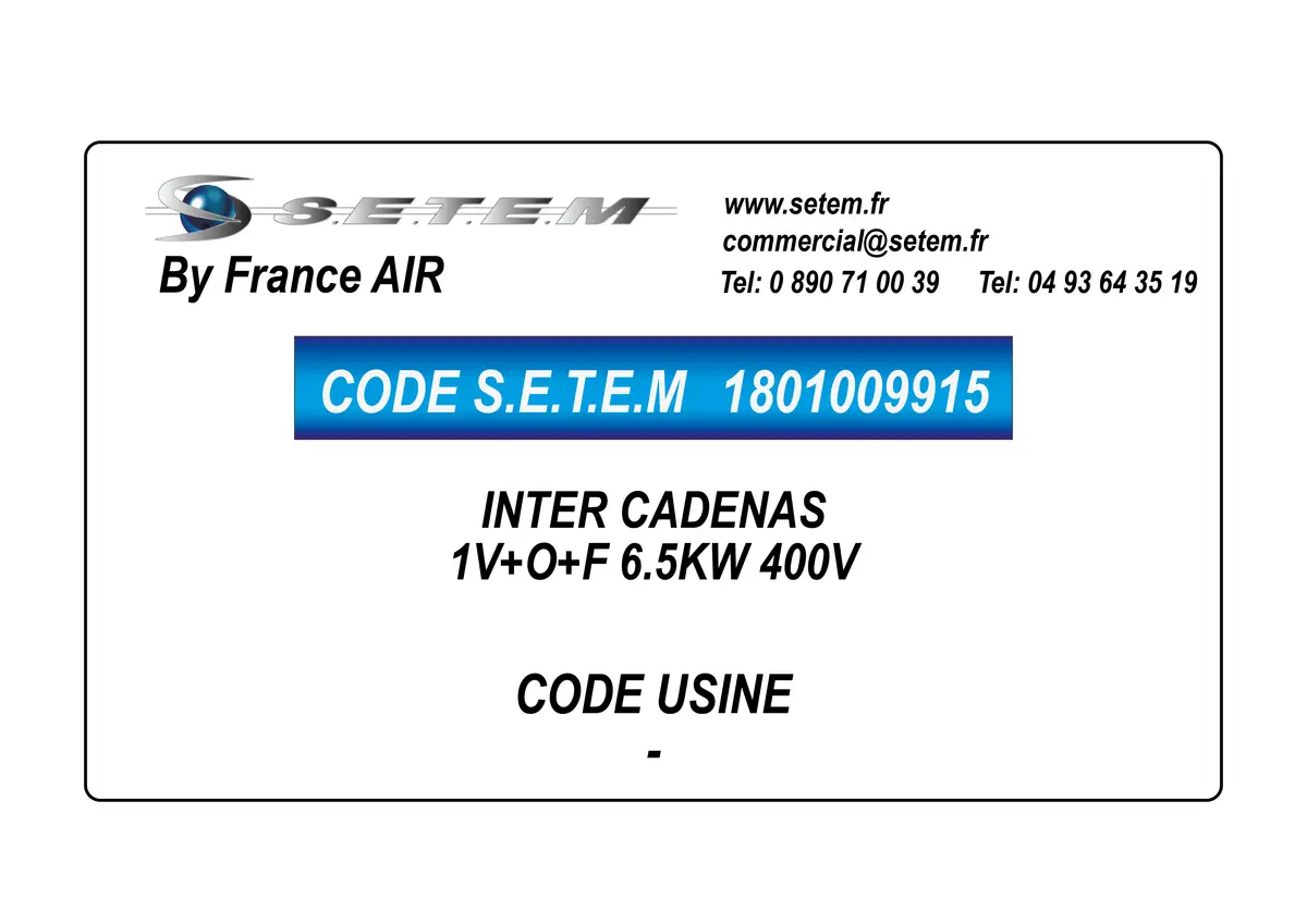 1801009915-INTERRUPTEUR CADENAS 1V+O+F 6.5KW 400V FRANCEAIR