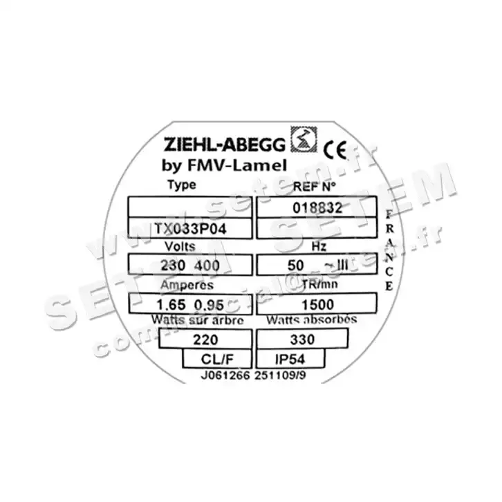 1809000001-MOTEUR FMV TX033P04 220/330W 4P T230/400V *18832* 3