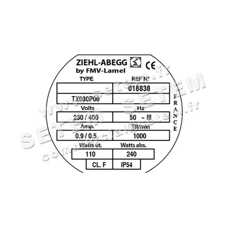 1809000007-MOTEUR FMV TX030P06 110/240W 6P T230/400V *18838* 3
