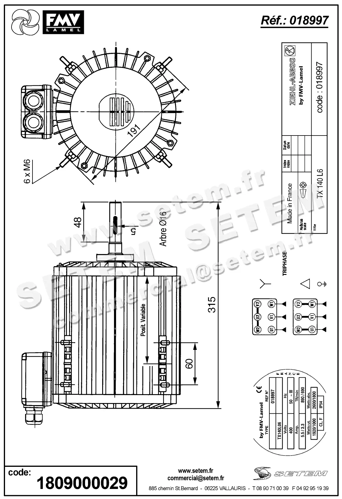 1809000029-MOTEUR FMV TX140L06 1920/2600W 6P T400V 2V *18997* 2