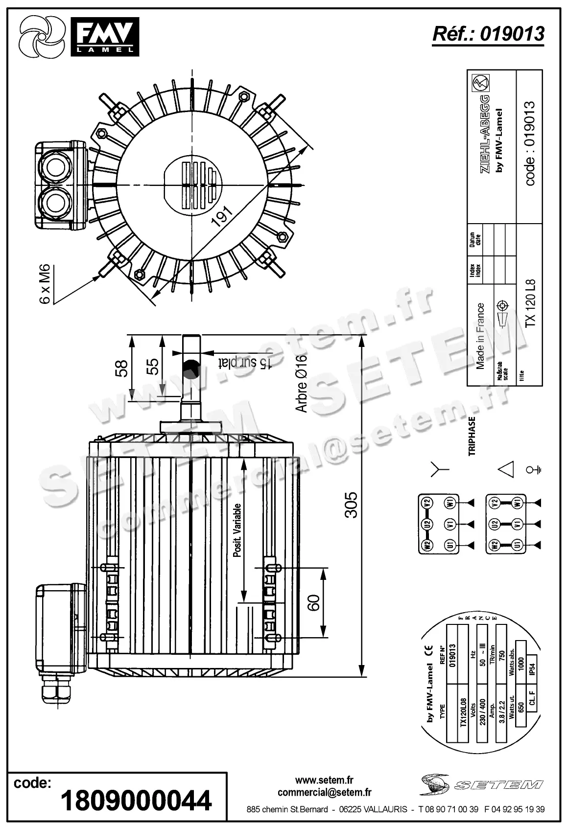 1809000044-MOTEUR FMV TX120L08 650/1000W 8P T230/400V *19013* 2