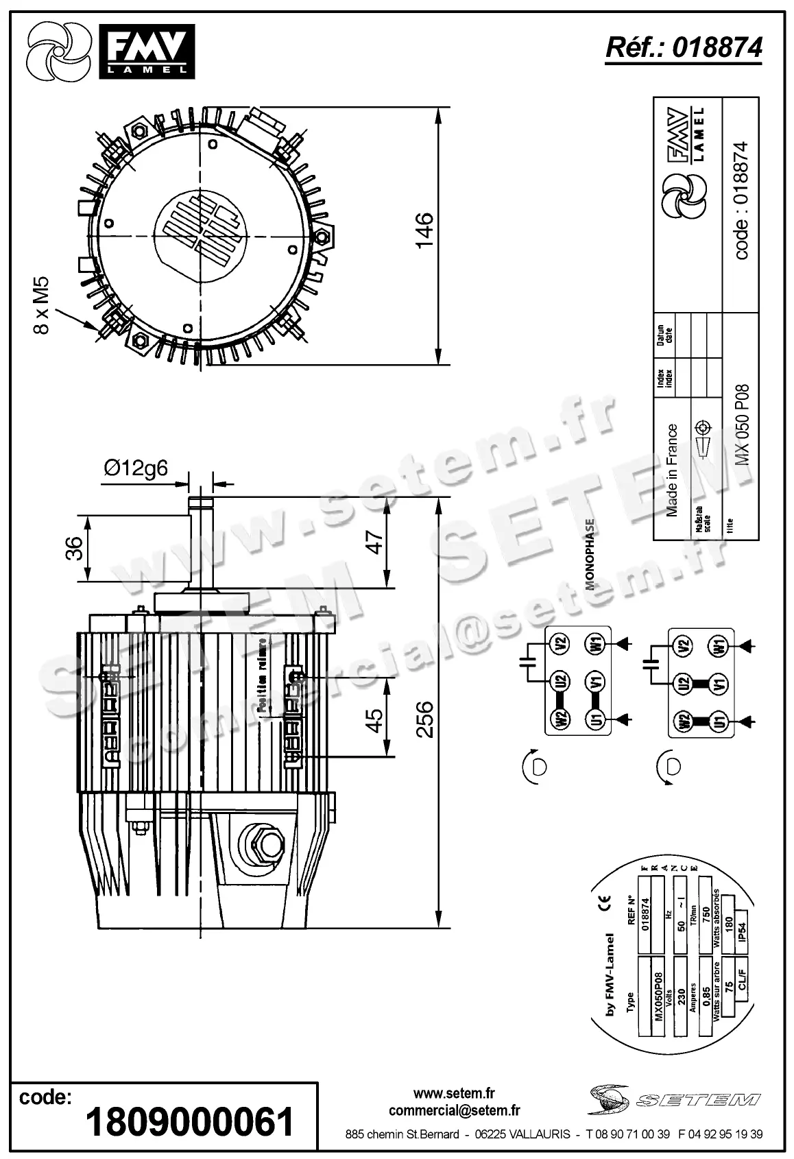1809000061-MOTEUR FMV MX050P08 75/180W 8P M230V *18874* 2