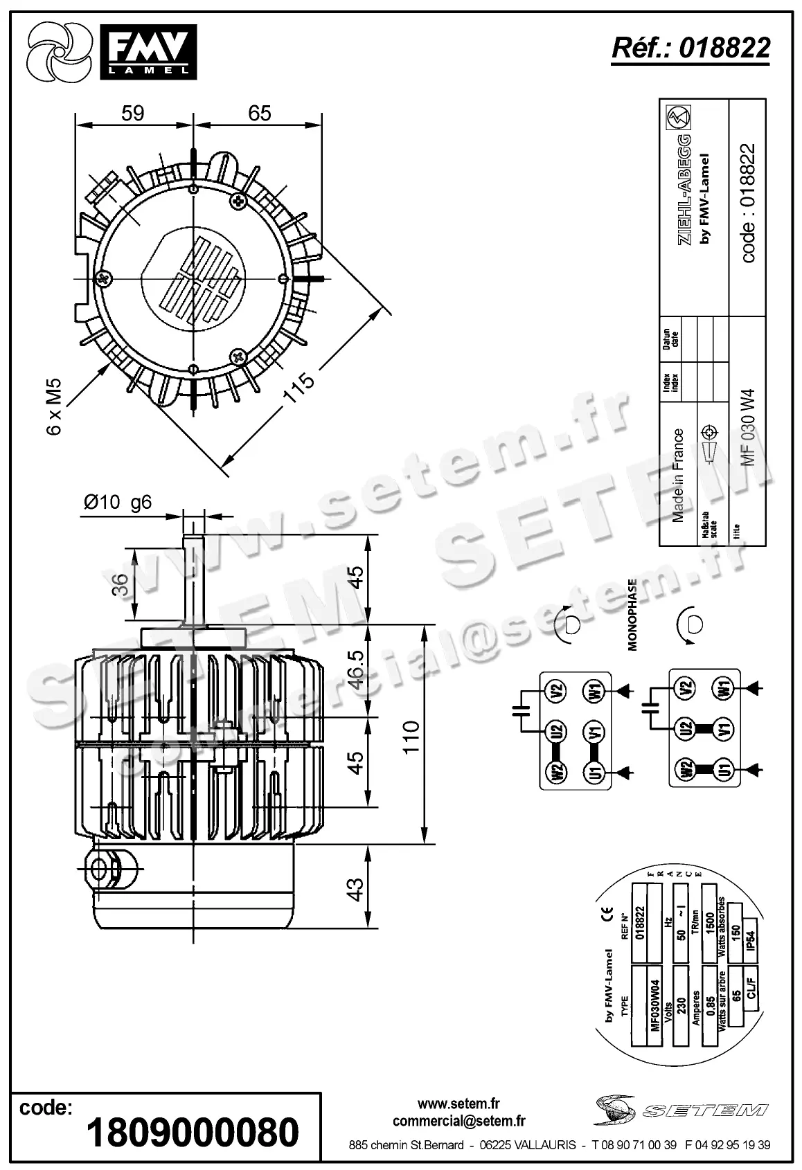 1809000080-MOTEUR FMV MF030W4 65/150W 4P M230V *18822* 2