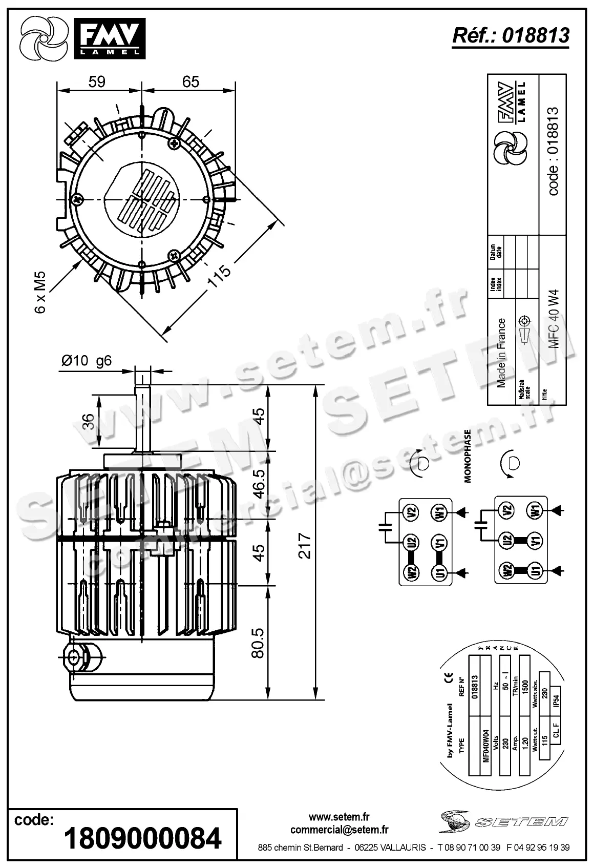1809000084-MOTEUR FMV MFC40W4 115/230W 4P M230V *18813* 2