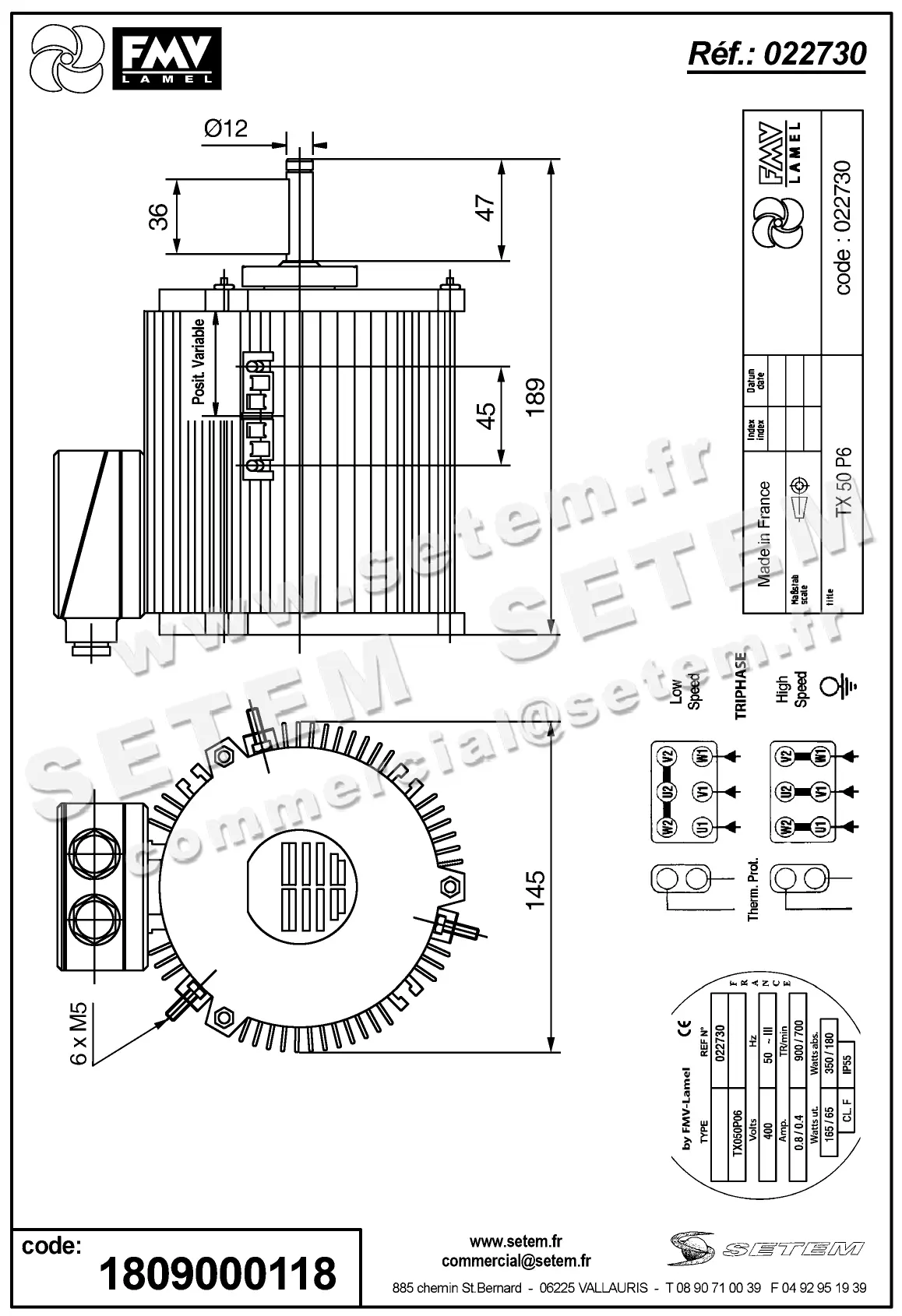 1809000118-MOTEUR FMV TX050P06 *22730* 2
