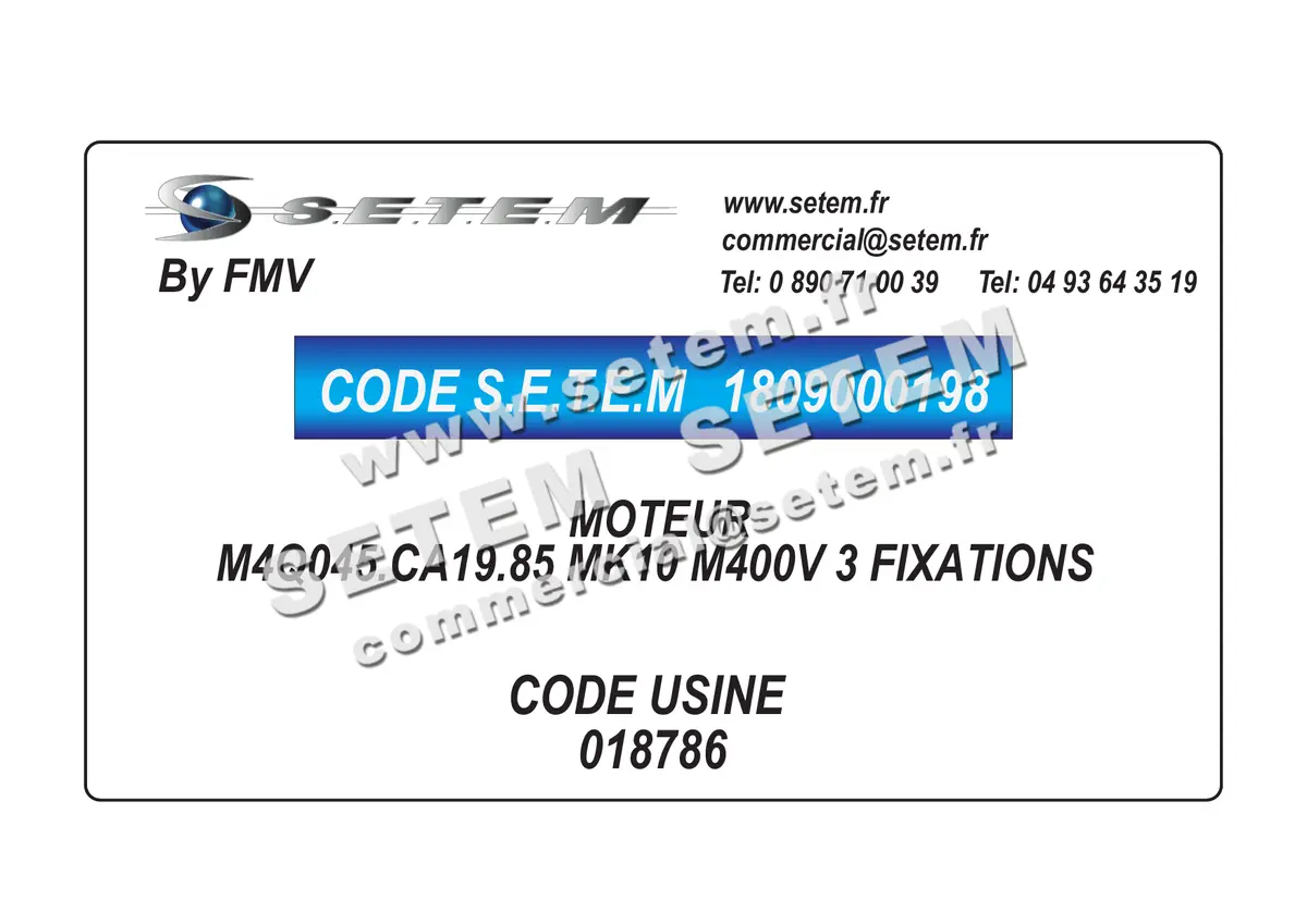 1809000198-MOTEUR FMV M4Q045.CA19.85 MK10 M400V 3 FIXATIONS *18786*