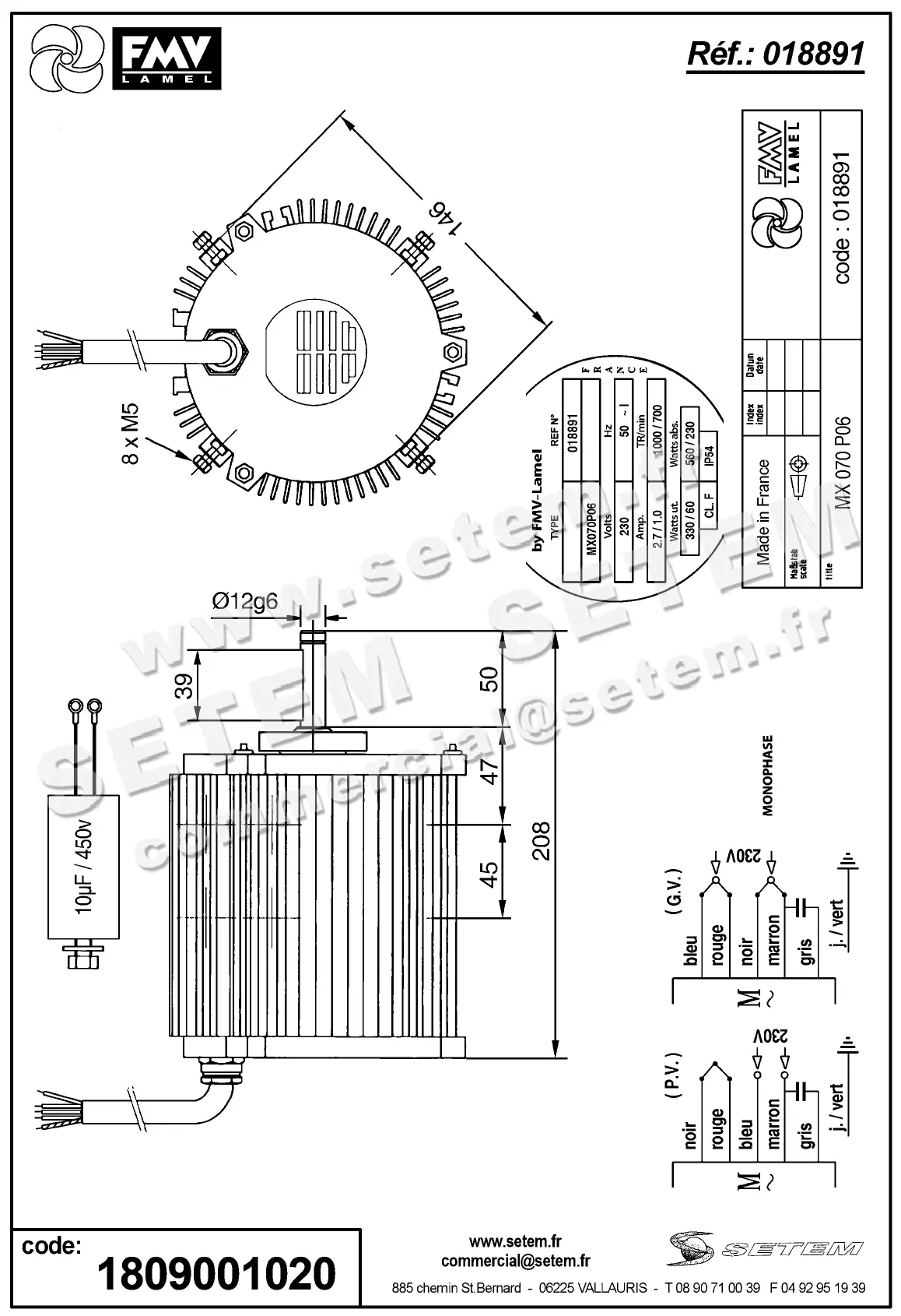 1809001020-MOTEUR FMV MX070P06 *18891* 2