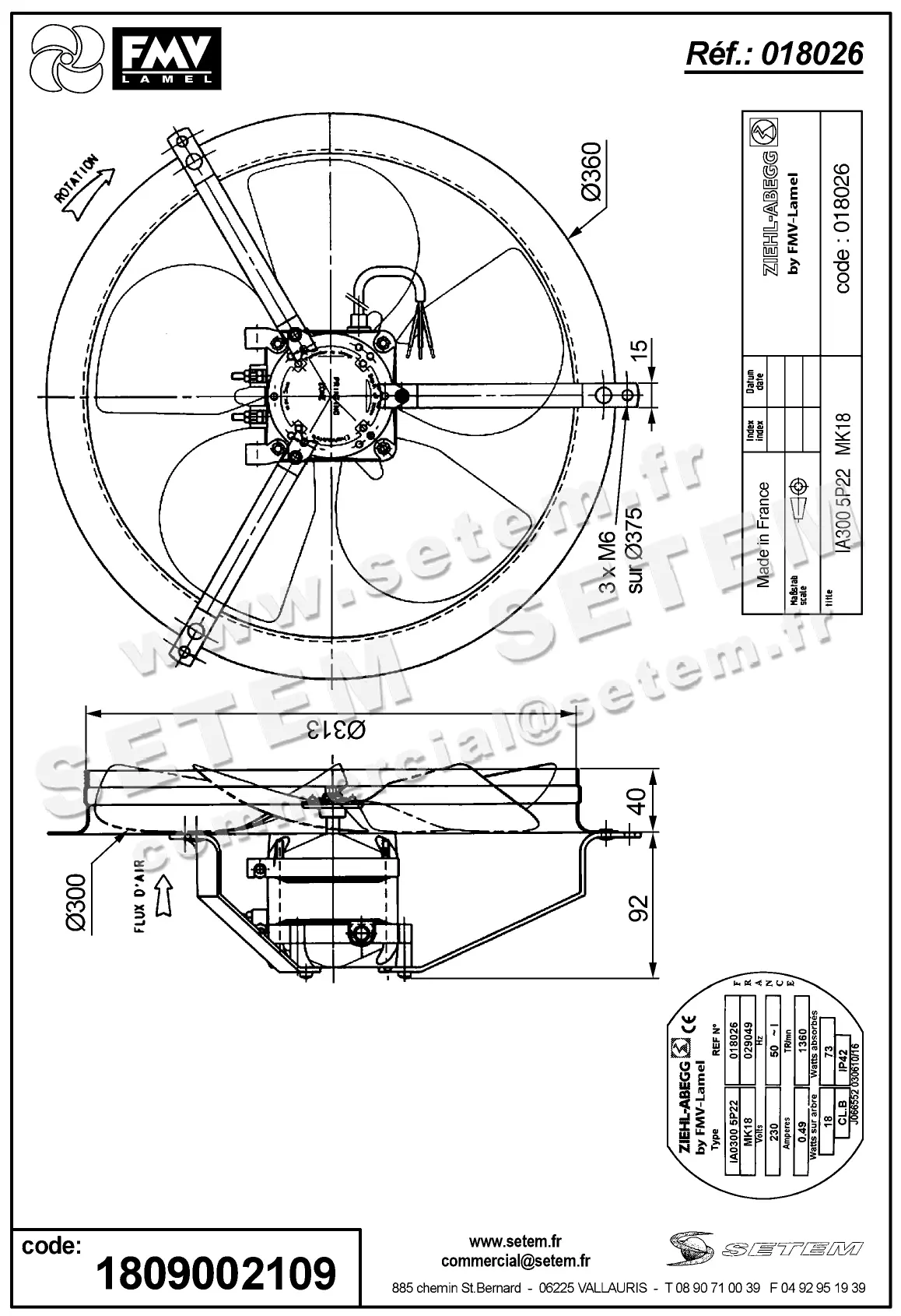1809002109-VENTILATEUR FMV IA300.5P22.MK18 M230V *18026* 2