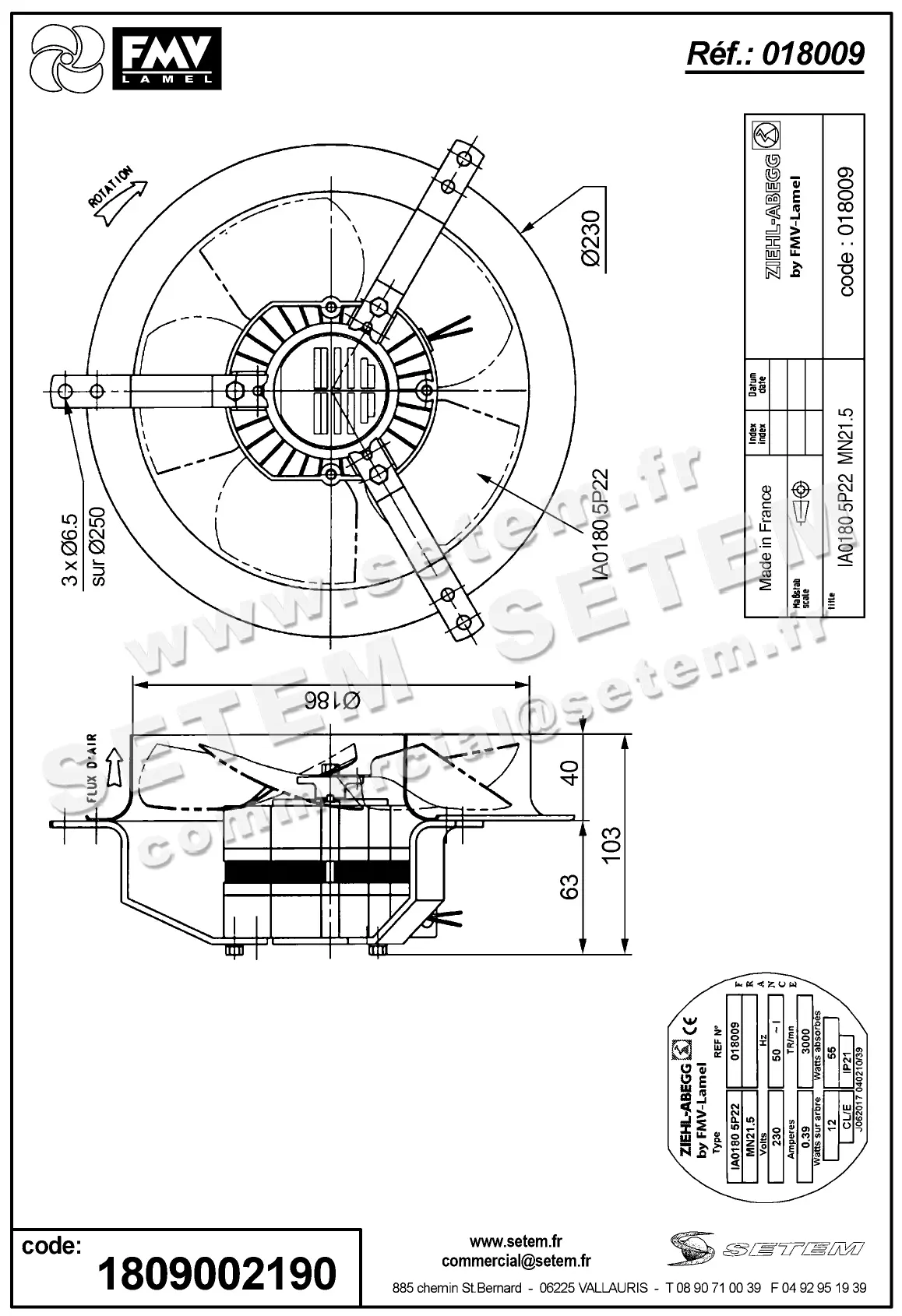1809002190-VENTILATEUR FMV IA180.5P22.MN21.5 *18009* 2