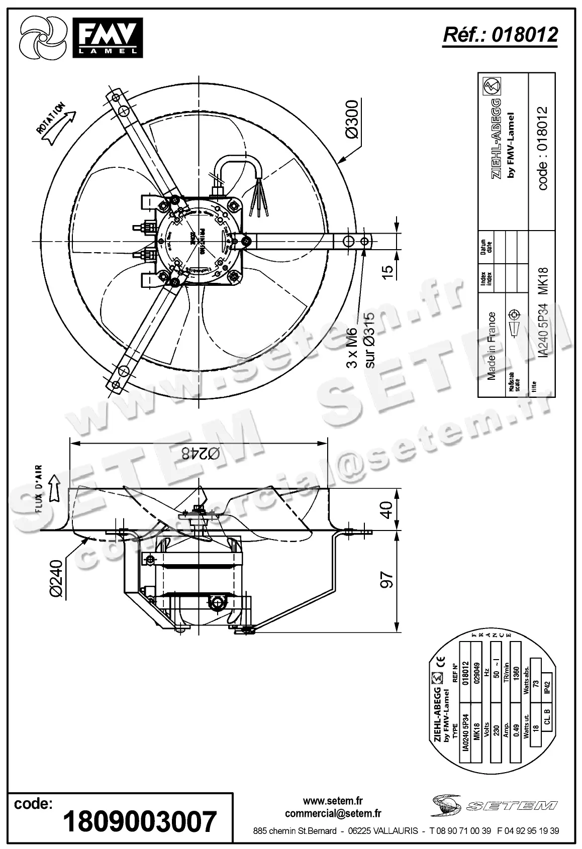 1809003007-VENTILATEUR FMV IA240.5P34.MK18 *18012* 2