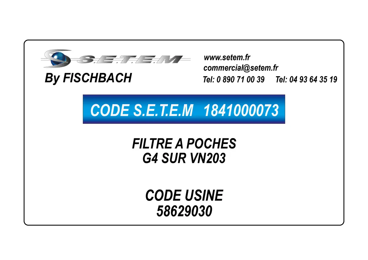 1841000073-FILTRE FISCHBACH A POCHES G4 SUR VN203 *58629030*