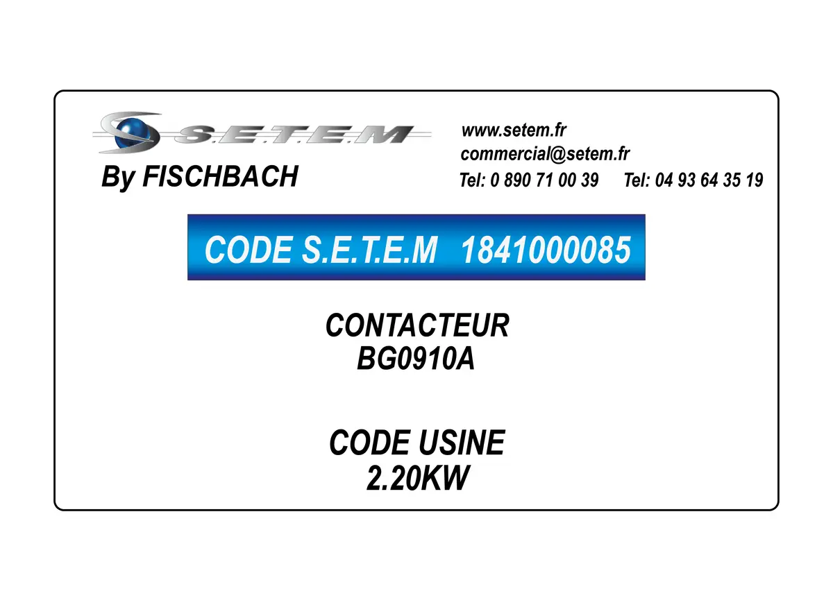 1841000085-CONTACTEUR BG0910A 2.20KW FISCHBACH