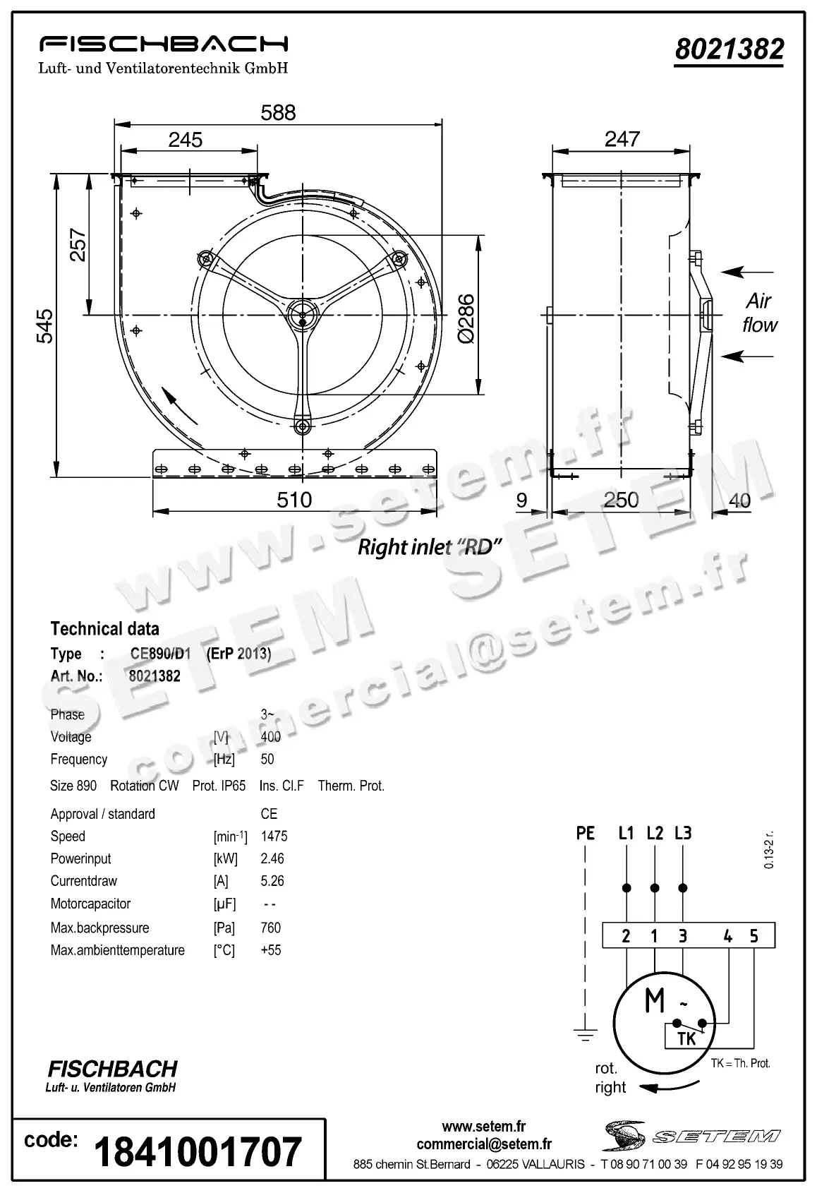 1841001707-VENTILATEUR FISCHBACH CE890/D1RD *18021382* 2