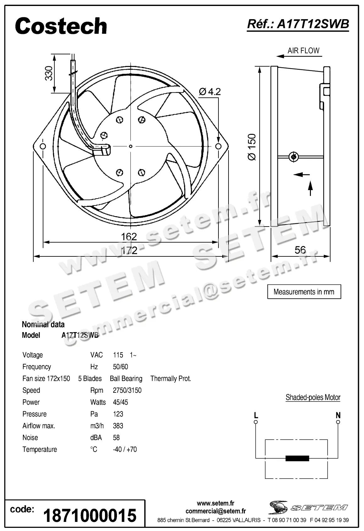 1871000015-VENTILATEUR COSTECH A17T12SWBM00 2