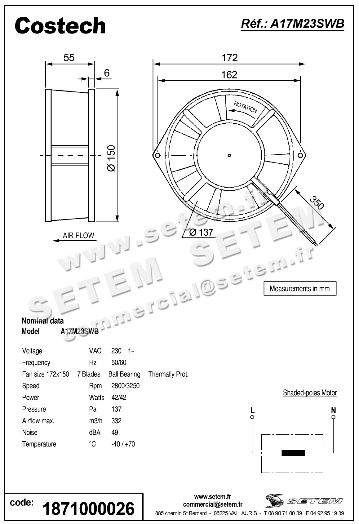 1871000026-VENTILATEUR COSTECH A17M23SWBM00 2