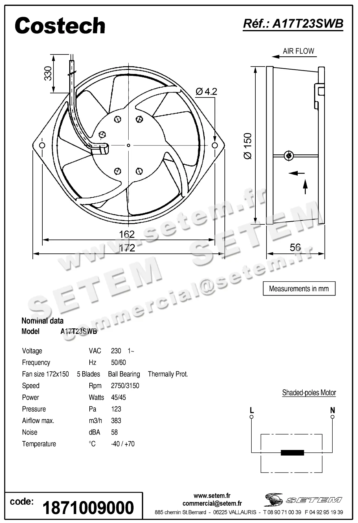 1871009000-VENTILATEUR COSTECH A17T23SWBM00 2