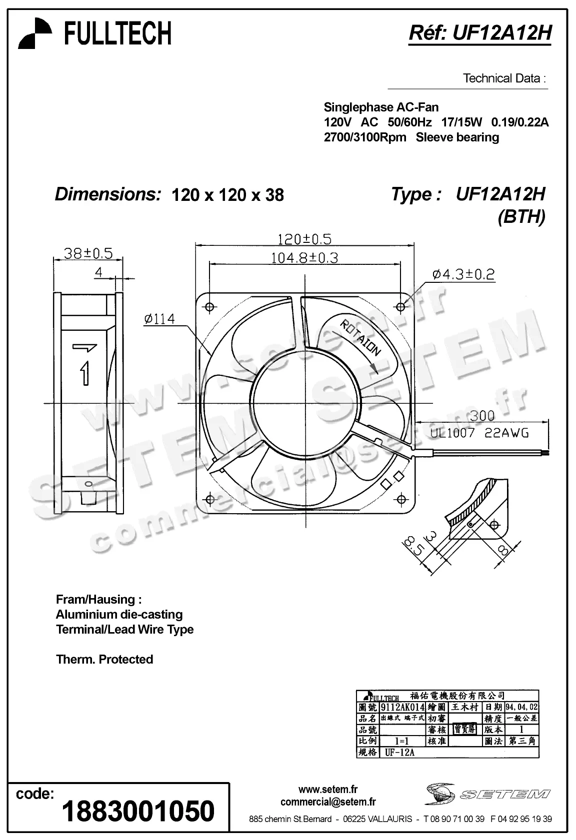 1883001050-VENTILATEUR FULLTECH UF12A12BTH
