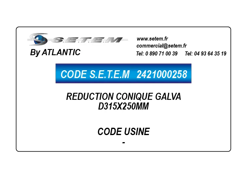 2421000258-REDUCTION CONIQUE GALVA D315X250MM ATLANTIC