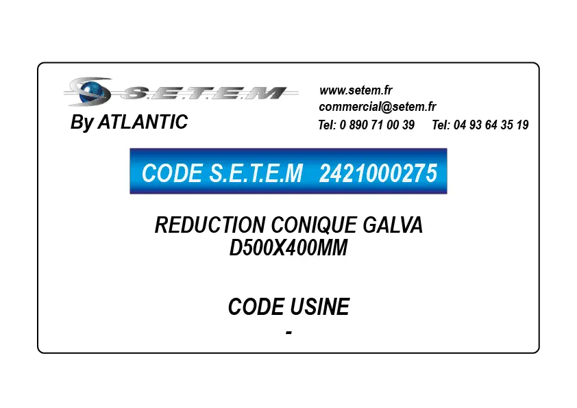 2421000275-REDUCTION CONIQUE GALVA D500X400MM ATLANTIC