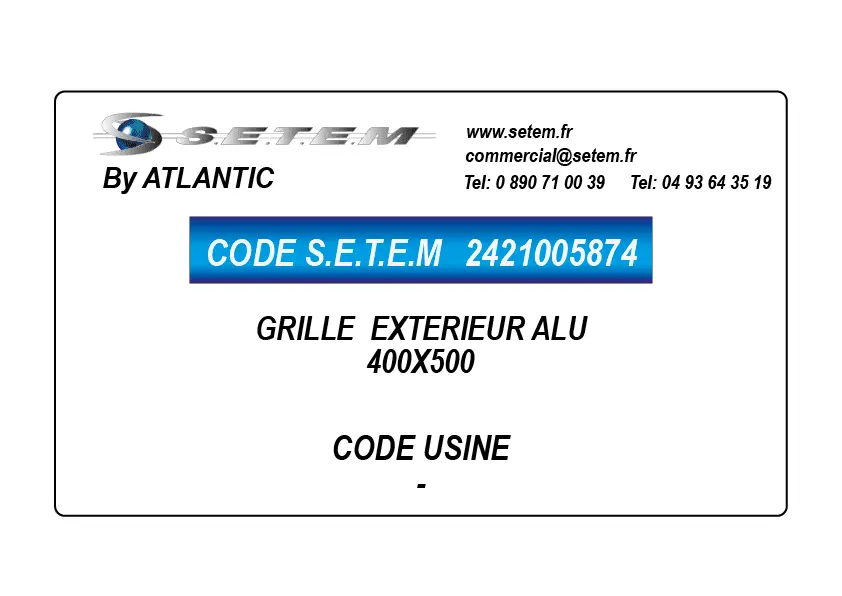 2421005874-GRILLE ATLANTIC EXTERIEUR ALU 400X500