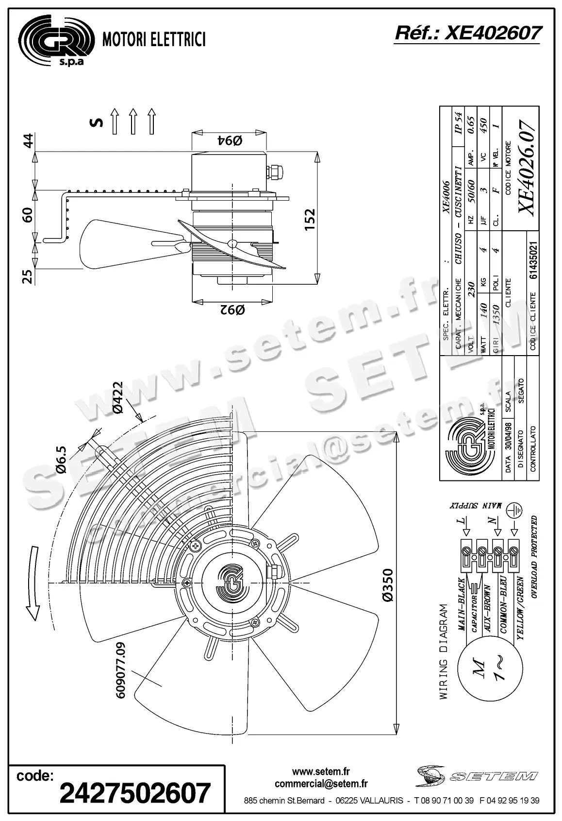 2427502607-VENTILATEUR GR XE402607 2