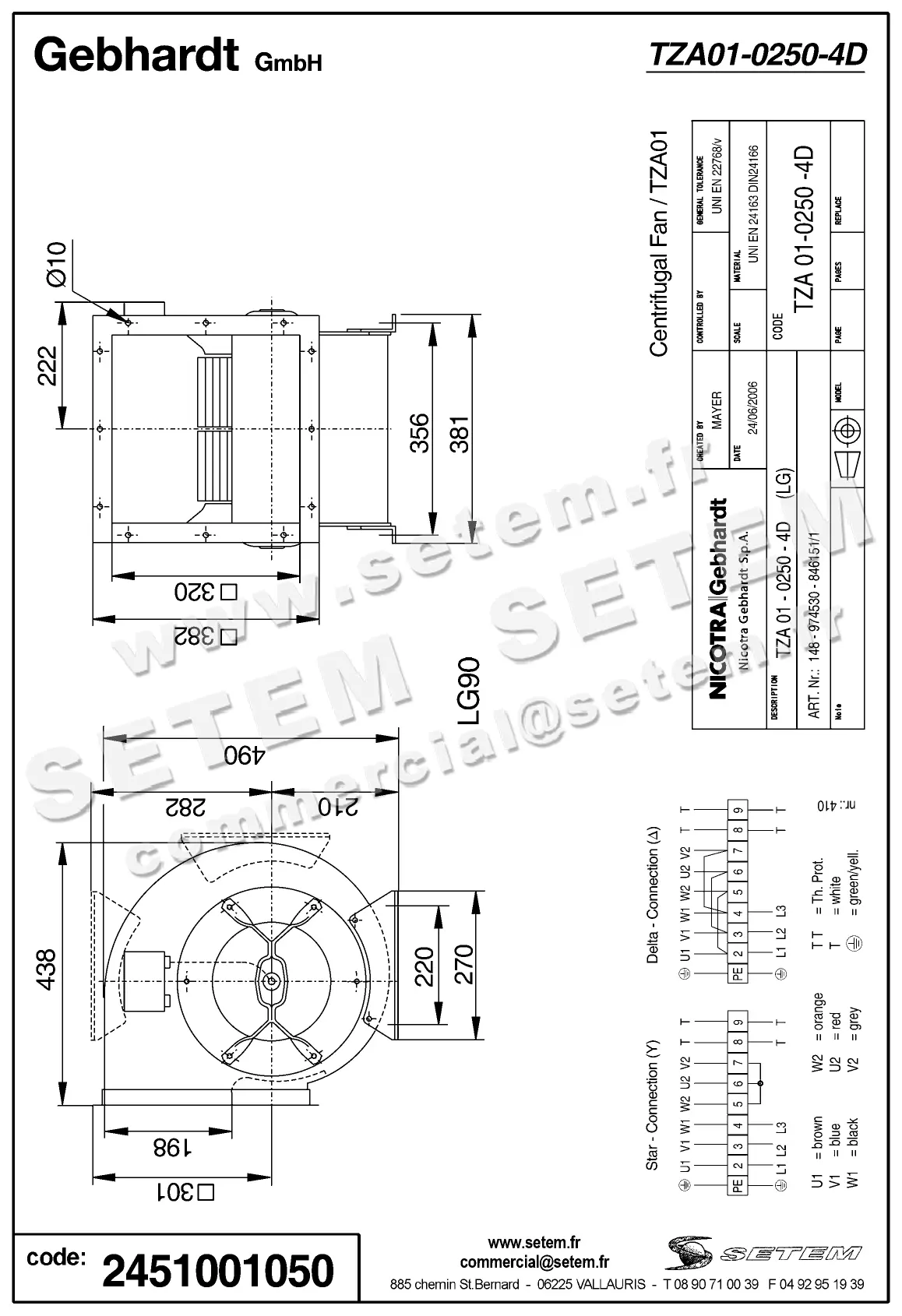 2451001050-VENTILATEUR GEBHARDT TZA01.0250.4D LG 90° 2