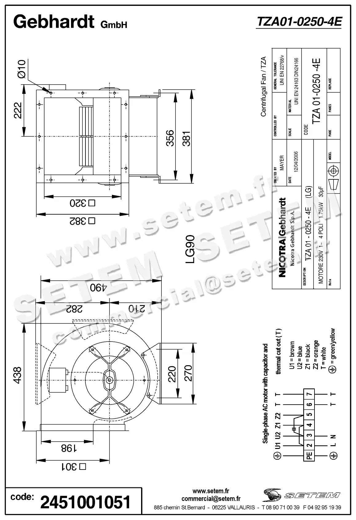 2451001051-VENTILATEUR GEBHARDT TZA01.0250.4E LG 90° 2