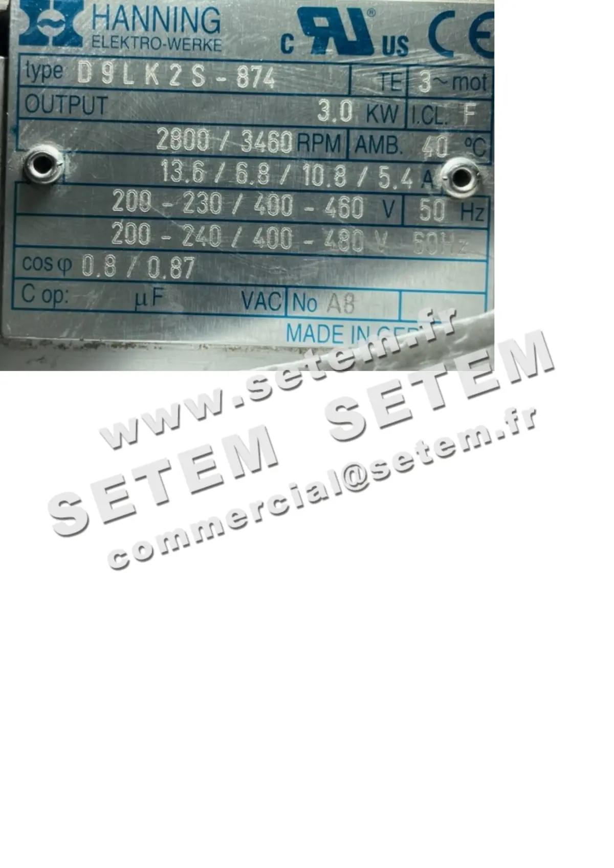 2729000020-POMPE HANNING D9LK2S-874