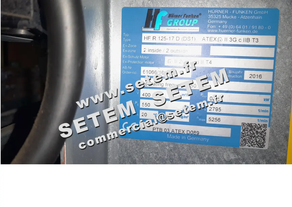 2741000115-VENTILATEUR HURNER HFR125.17D LG 0° 0.25KW 2P T230/400V II3GCIIBT3 5