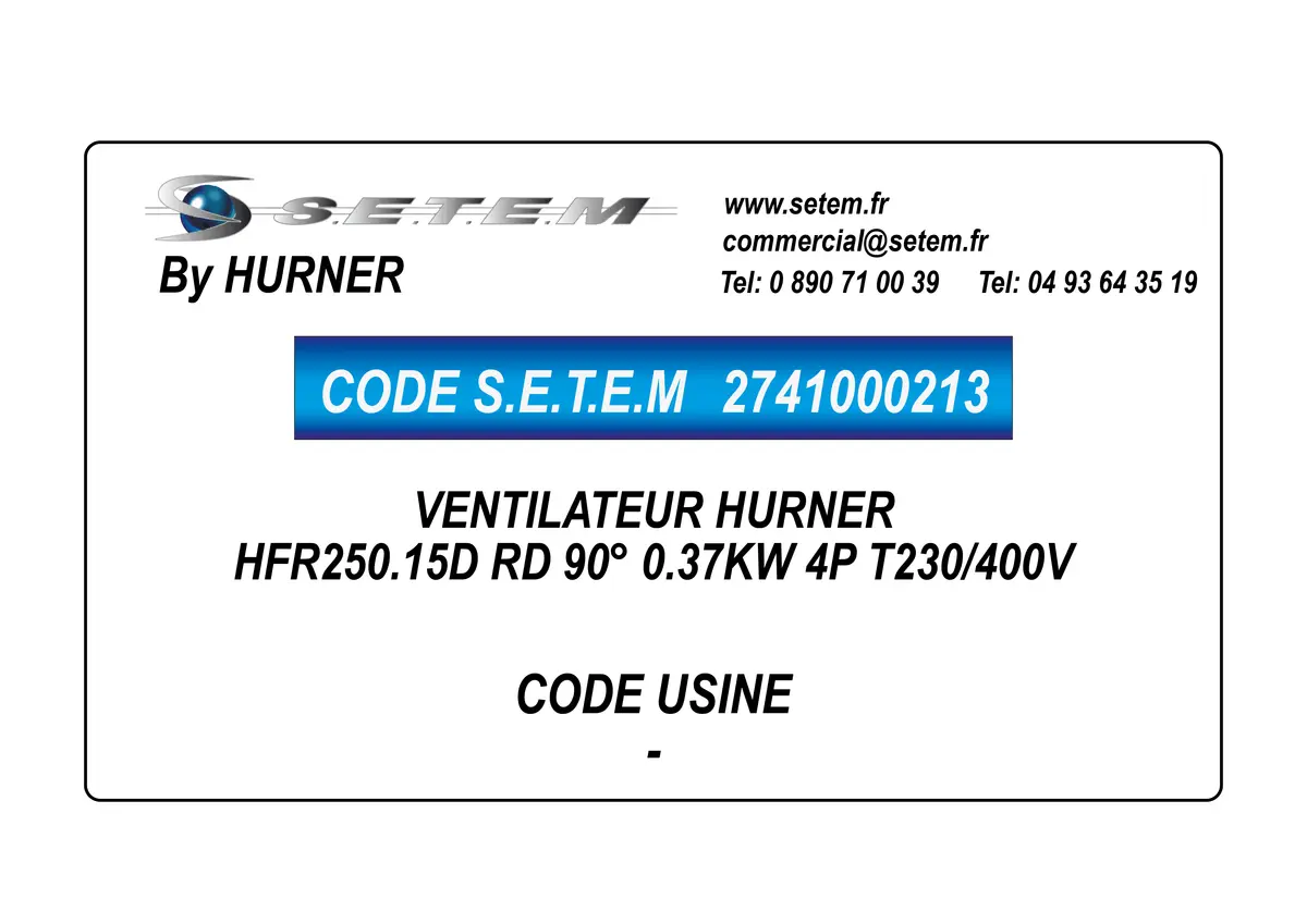 2741000213-VENTILATEUR HURNER HFR250.15D RD 90° 0.37KW 4P T230/400V