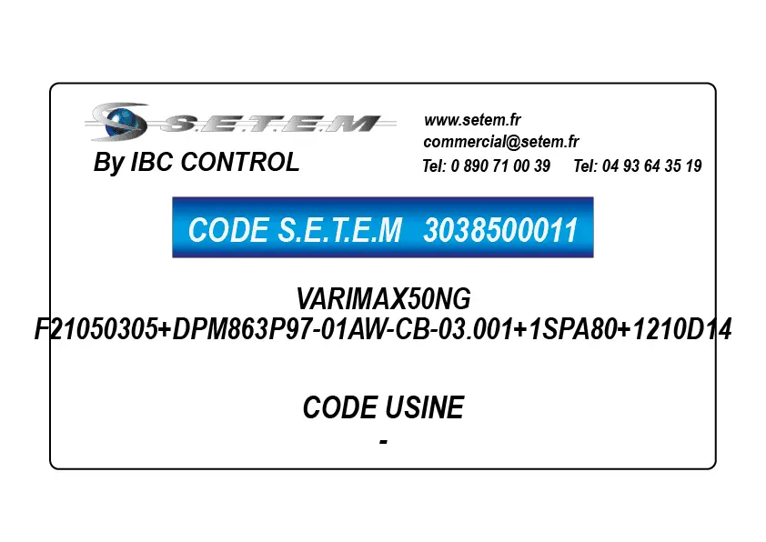 3038500011-BOITIER DE COMMANDE VARIMAX50NG F21050305+DPM863P97-01AW-CB-03.001+1SPA80+1210D14