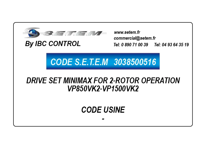 3038500516-DRIVE SET MINIMAX FOR 2-ROTOR OPERATION *VP850VK2-VP1500VK2*