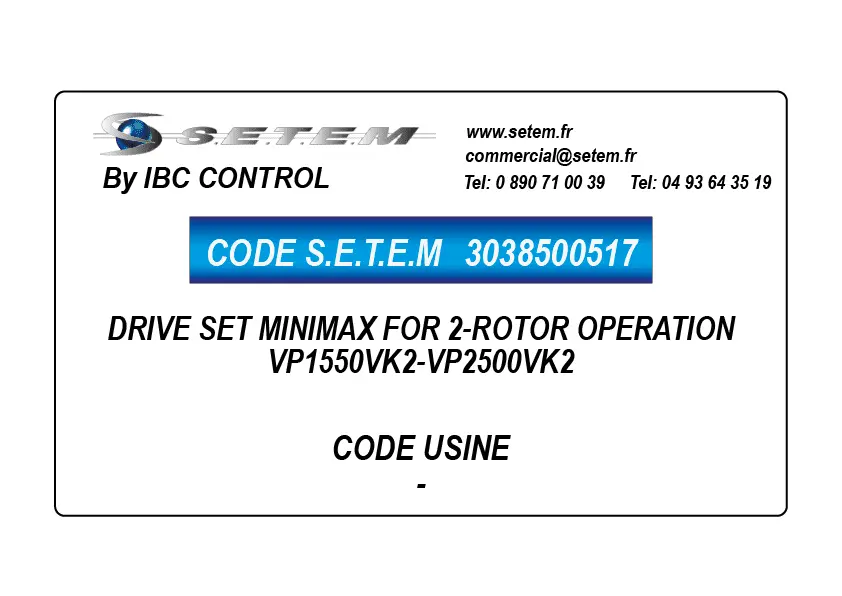 3038500517-DRIVE SET MINIMAX FOR 2-ROTOR OPERATION *VP1550VK2-VP2500VK2*