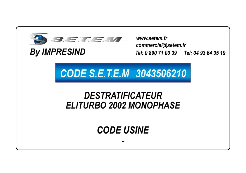 3043506210-DESTRATIFICATEUR ELITURBO 2002 MONOPHASE IMPRESIND