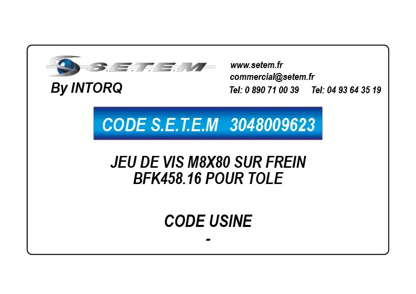 3048009623-JEU DE VIS M8X80 SUR FREIN BFK458.16 POUR TOLE INTORQ