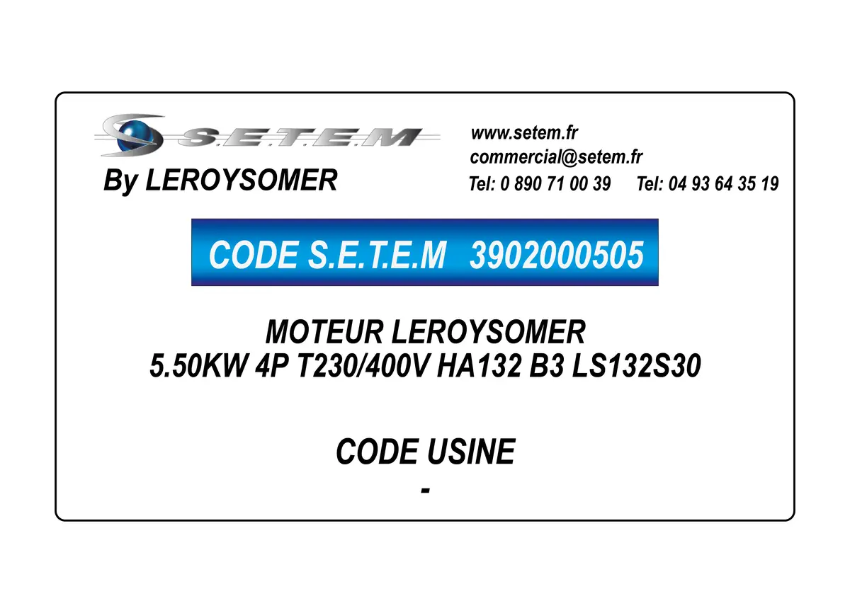 3902000505-MOTEUR LEROYSOMER 5.50KW 4P T230/400V HA132 B3 LS132S30