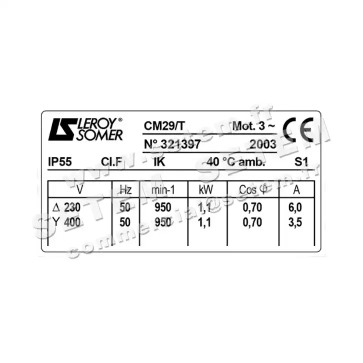 3902001023-MOTEUR LEROYSOMER CM29T 1100W 6P T230/400V 3