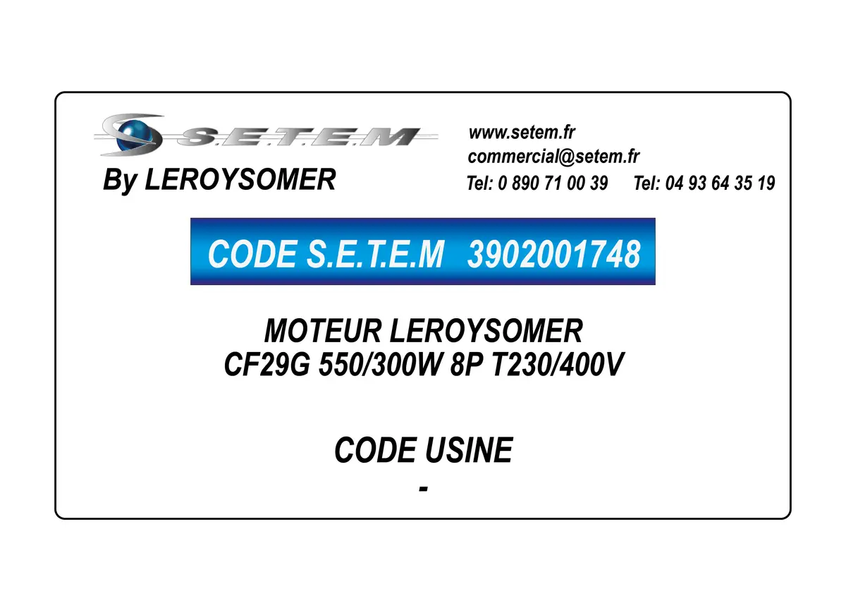 3902001748-MOTEUR LEROYSOMER CF29G 550/300W 8P T230/400V