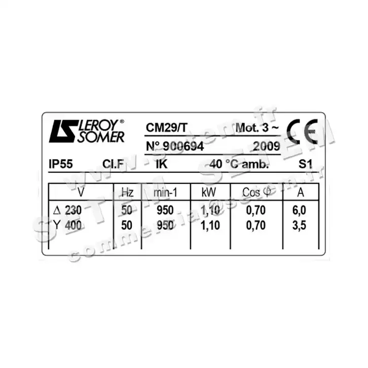 3902002528-MOTEUR LEROYSOMER CM29/T 1100W 6P T230/400V 2