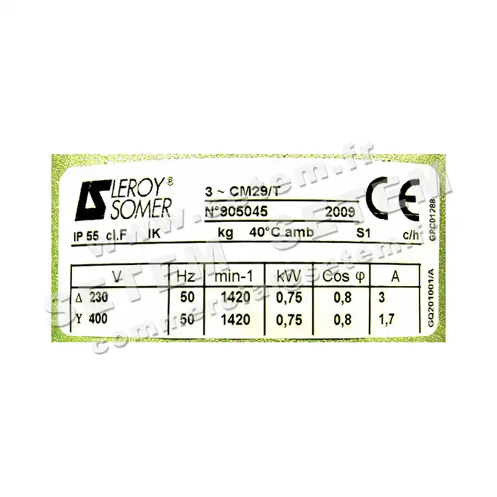 3902002540-MOTEUR LEROYSOMER CM29/T 750W 4P T230/400V 2